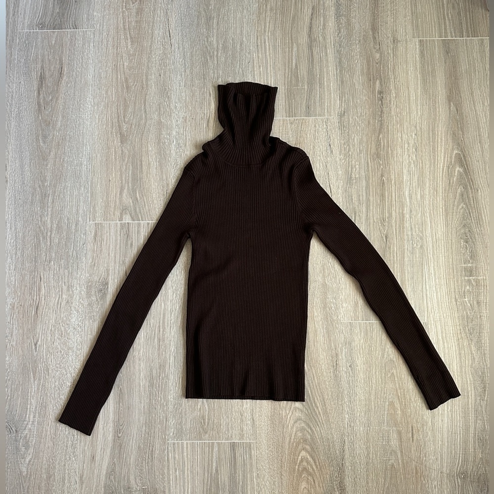 525 America Ribbed High Neck Sweater - Coffee Brown